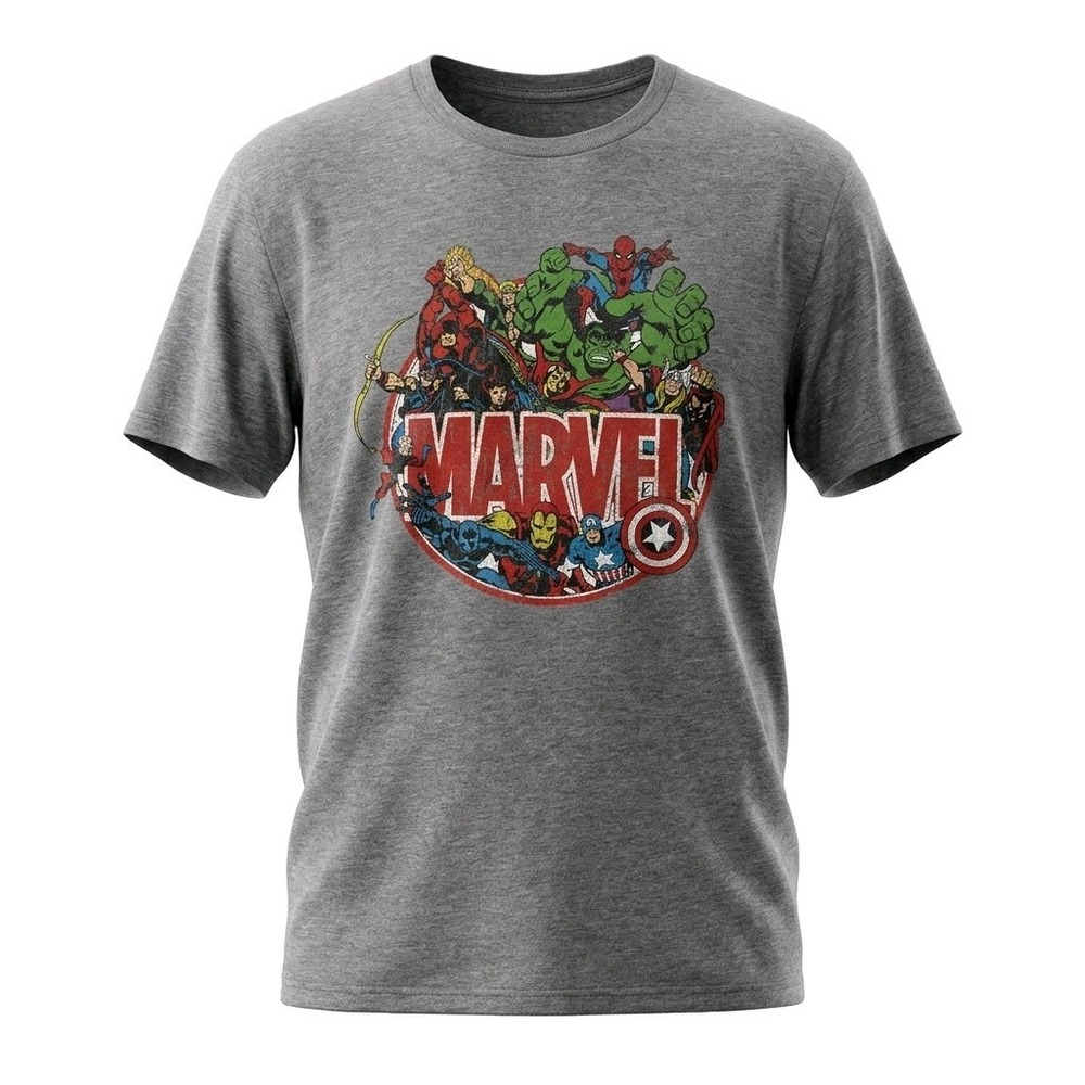 Marvel Comics Mad Engine Mens Graphic T-Shirt Gray Sea of Heroes Logo Size L